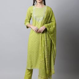 KALINI Ethnic Motifs Printed Thread Work Pure Cotton Kurta with Trousers & Dupatta-57