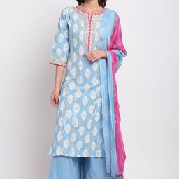 KALINI Ethnic Motifs Printed Regular Gotta Patti Pure Cotton Kurta with Palazzos & Dupatta-7