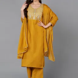 AHIKA Yoke Design Regular Kurta with Palazzos & With Dupatta-picture-26