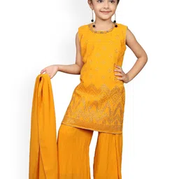 BAESD Girls Geometric Embroidered Sleeveless Straight Kurta With Palazzos & Dupatta-picture-16