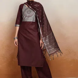 Vishudh Ethnic Motifs Embroidered Straight Kurta & Palazzos With Dupatta-picture-31