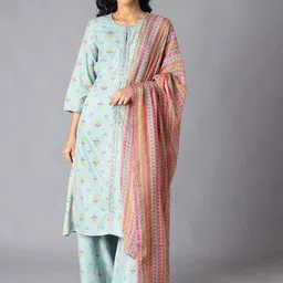 W Women Blue Ethnic Motifs Printed Kurta with Palazzos & With Dupatta-picture-17