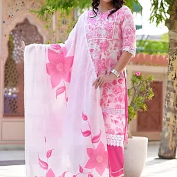 BAESD Floral Printed Mirror Work Straight Kurta With Trousers & Dupatta-picture-15