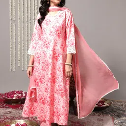 Varanga Floral Printed A-Line Kurta With Trousers & With Dupatta-picture-9