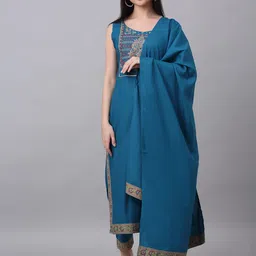 KALINI Women Teal Kurta with Trousers & With Dupatta-picture-15
