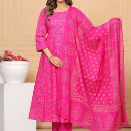 PARTHVI Ethnic Motifs Printed Regular Thread Work Pure Cotton Kurta ,Trousers & Dupatta image 1