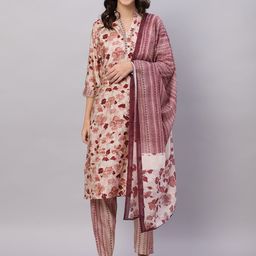 FLAMBOYANT Floral Printed Chanderi Silk Straight Kurta & Trouser With Dupatta-image-66