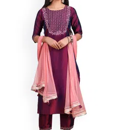Lookmark Women Purple Mirror Work Kurta with Trousers & Dupatta-image-23
