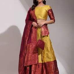 Fabcartz Ethnic Motifs Woven Design Semi-Stitched Lehenga & Unstitched Blouse With Dupatta-picture-35