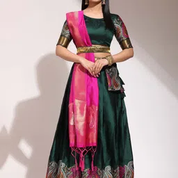 Fabcartz Woven Design Art Silk Semi-Stitched Lehenga & Unstitched Blouse With Dupatta-picture-25