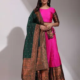 Fabcartz Ethnic Motifs Woven Design Semi-Stitched Lehenga & Unstitched Blouse With Dupatta-image-95