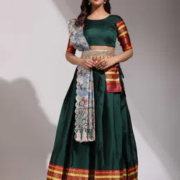 Fabcartz Woven Design Art Silk Semi-Stitched Lehenga & Unstitched Blouse With Dupatta-picture-11
