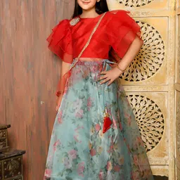 LilPicks Girls Red & Green Ready to Wear Lehenga & Blouse With Dupatta-picture-31