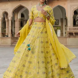 EverBloom Ethnic Motifs Woven Design Ready to Wear Lehenga & Blouse With Dupatta-image-22