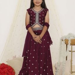 KID1 Girls Embroidered Mirror Work Silk Ready to Wear Lehenga & Blouse With Dupatta-image-25