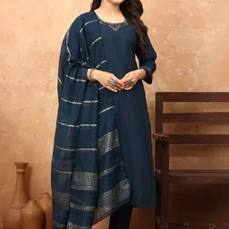 TWINS LADY Floral Yoke Design Regular Mirror Work Kurta with Trousers & With Dupatta image 1