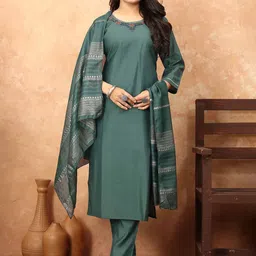 TWINS LADY Floral Yoke Design Regular Thread Work Kurta with Trouser & Dupatta image 1