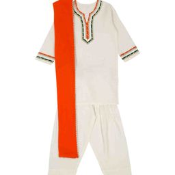 LITTLE GINNIE Girls Yoke Design Notch Neck Gotta Patti Pure Cotton Kurta Set-image-73