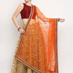 Dupatta Bazaar Orange Ethnic Motifs Embroidered Dupatta with Zardozi-26