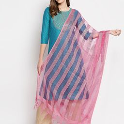 Dupatta Bazaar Pink Striped Organza Dupatta-picture-19