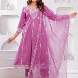 NEW4U Women Regular Thread Work Kurta with Palazzos & With Dupatta-21