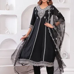 NEW4U Women Regular Thread Work Kurta with Palazzos & With Dupatta-image-3