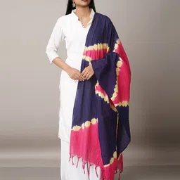 Unnati Silks Pink & Off White Printed Pure Cotton Shibori Dupatta-image-99