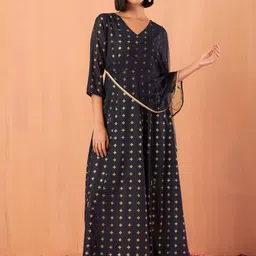 INDYA Printed Flared Kurta With Dupatta-image-1