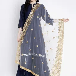 Clora Creation White & Gold-Toned Ethnic Motifs Embroidered Dupatta with Sequinned-25