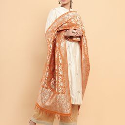 Soch Mustard & Gold-Toned Printed Satin Dupatta-image-22