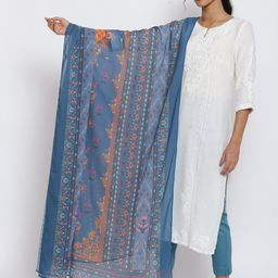 W Teal & Orange Printed Dupatta-22