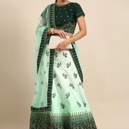 KALINI Embroidered Thread Work Semi-Stitched Lehenga & Blouse With Dupatta-image-59