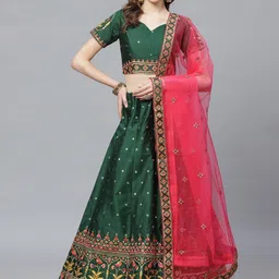 HRITIKA Embroidered Thread Work Semi-Stitched Lehenga & Blouse With Dupatta-image-6
