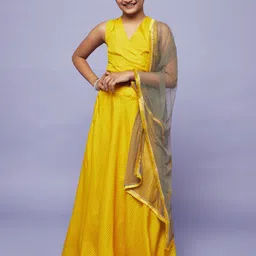 Aks Kids Girls Checked Ready To Wear Lehenga Choli With Net Dupatta-1