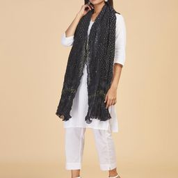 Fabindia Black & Off White Printed Cotton Silk Bandhani Dupatta-image-81