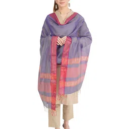 Rhe-Ana Women Purple & Pink Striped Dupatta with Zari-10