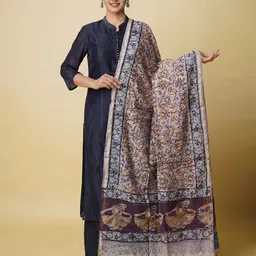 Unnati Silks Ethnic Motifs Printed Kalamkari Chanderi Dupatta-image-52