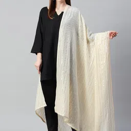 anayna Off-White & Silver Self-Striped Cotton Dupatta-44