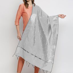 Dupatta Bazaar Silver-Toned  Woven Design Banarasi Silk Dupatta-46