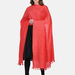 THE WEAVE TRAVELLER Red Solid Art Silk Dupatta-38