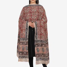 THE WEAVE TRAVELLER Red & Grey Ethnic Motifs Printed Pure Cotton Kalamkari Dupatta-51