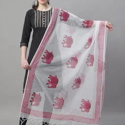 LOOM LEGACY Ethnic Motifs Printed Dupatta With Tasselled Border-2