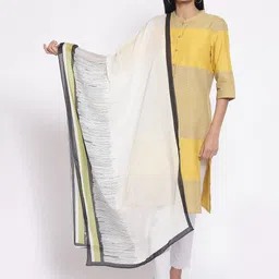 W White & Green Printed Viscose Rayon Dupatta-75