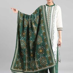 AURELIA Green & White Printed Dupatta-43