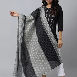 AURELIA Grey & White Printed Pure Cotton Dupatta-27