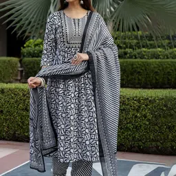 KALINI Geometric Embroidered Regular Sequinned Kurta With Trousers & With Dupatta-2