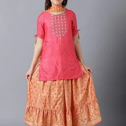 AURELIA Girls Pink Ethnic Motifs Embroidered Kurta with Skirt & Dupatta-image-18
