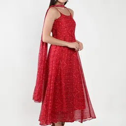 ISAM Shoulder Straps Ethnic Motifs Printed Anarkali Kurta With Dupatta-4