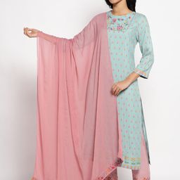 W Pink & Red Dupatta with Thread Work-image-59