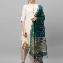 Indo Era Green Woven Design Art Silk Dupatta-19